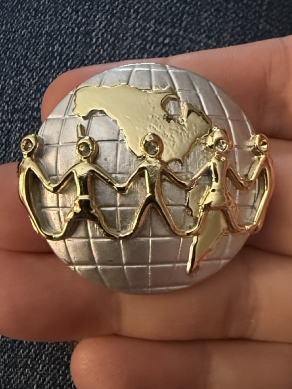 Signed AJC Children of the World Earth Brooch Pin